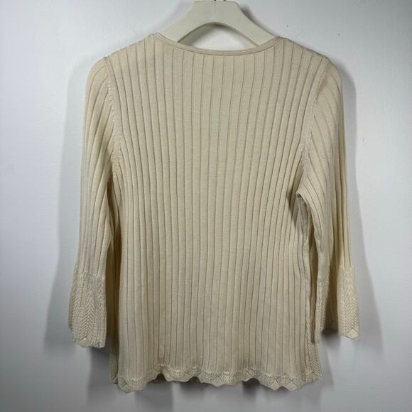 Womens Cardigan Cream Knit Layered Button Up 3/4 Sleeve Clean Girl Cottagecore - Picture 4 of 5